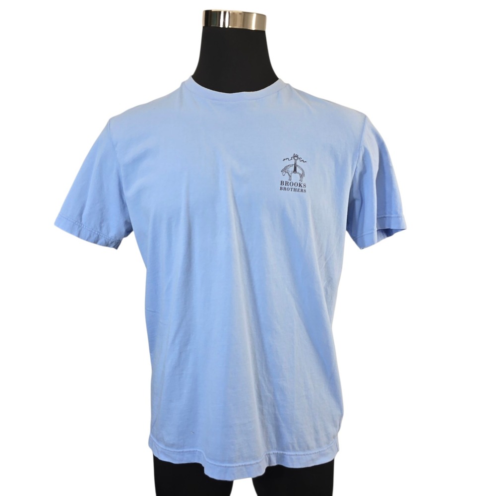 Brooks Brothers Mens L Light Blue Cotton Graphic T-Shirt Short Sleeve‎ Crew Neck